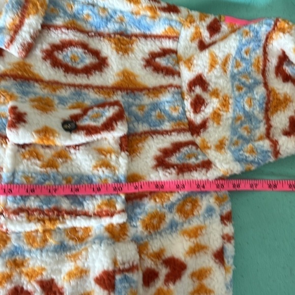 AZTEC SHERPA PRINT BUTTON FUR  SHERPA JACKET ORANGE BLUE NEW - Picture 6 of 10